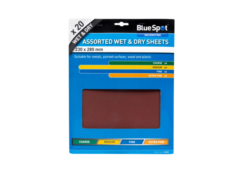 Blue Spot Tools 20 PCE Assorted Wet And Dry Sandpaper Sheets