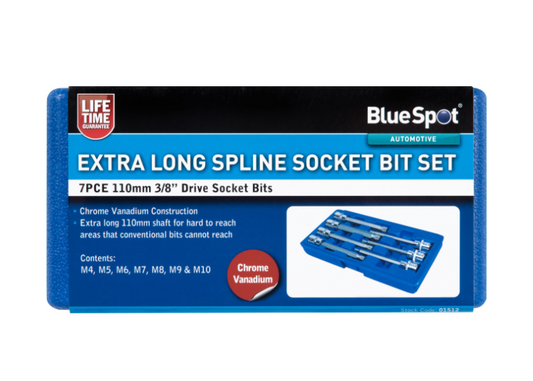 BlueSpot Tools - 3/8in Drive Extra Long Spline Socket Bit Set, 7 Piece 01512