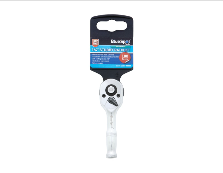 BlueSpot Tools 02020 1/4" Drive Stubby Ratchet (100 Teeth)