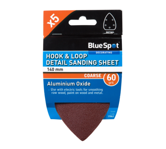 BlueSpot 19863 5 PACK 140MM 60 GRIT DETAIL SANDING SHEETS