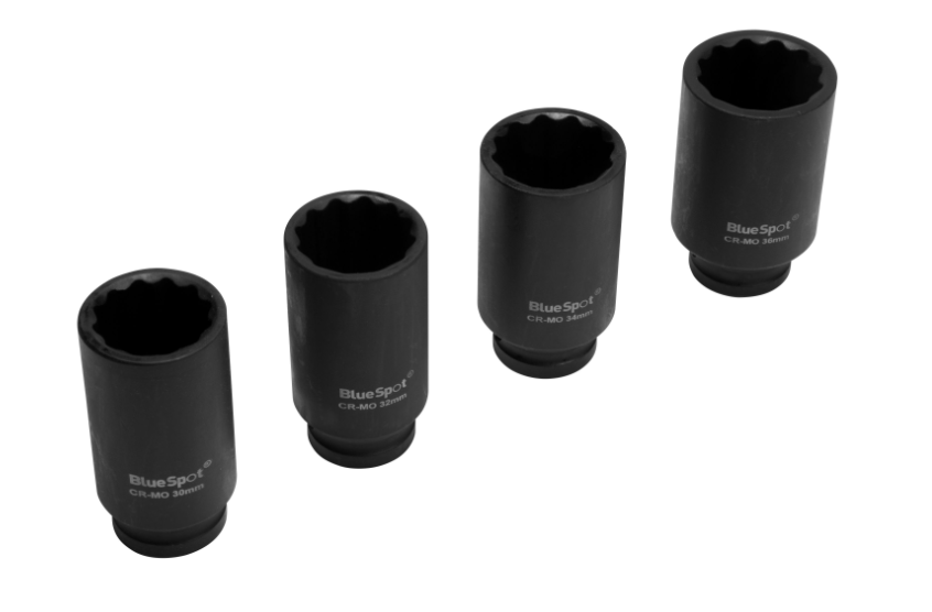 Bluespot 01528 4 Piece 1/2" Dr Metric Cr-Mo Metric Impact Sockets 30-36mm