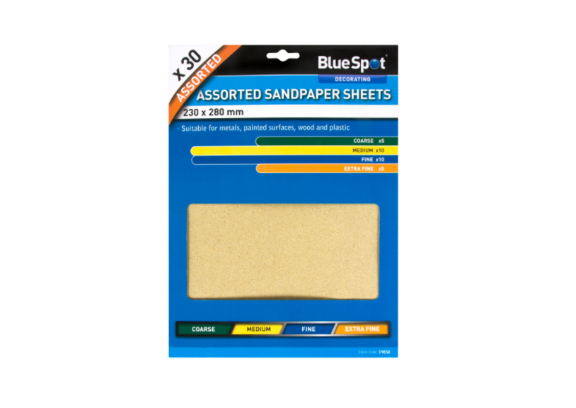 Blue Spot 19850 Assorted Sandpaper (30 Pieces)