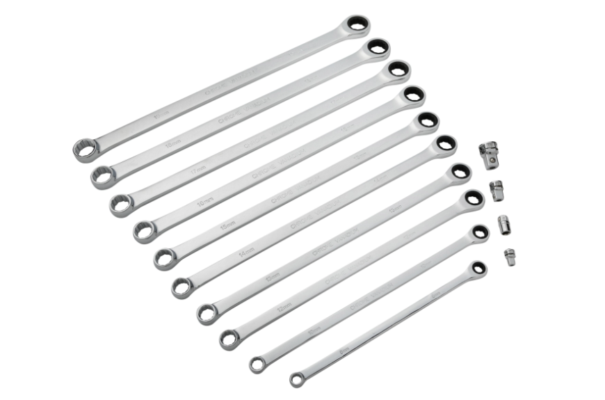 BlueSpot Tools 04307 10PCE Extra Long Ratchet Spanner and Adaptor Set (8-19mm)