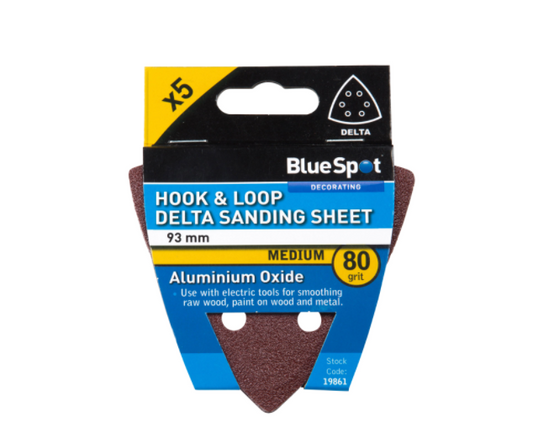 Bluespot 19861 93mm 5 Pack 80 Grit Delta Sanding Sheets