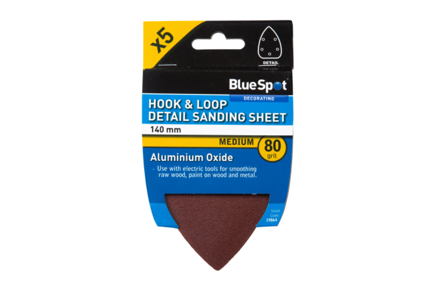 BlueSpot 19864 5 PACK 140MM 80 GRIT DETAIL SANDING SHEETS