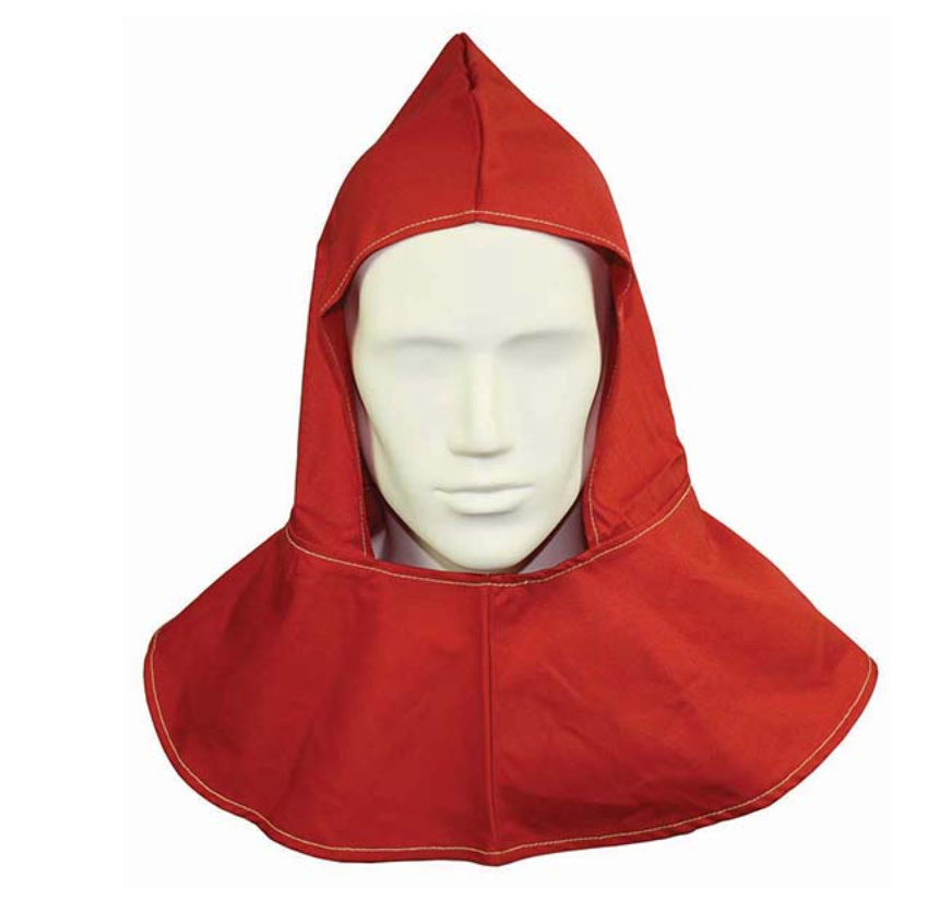 Red Leather flame retardant hood.