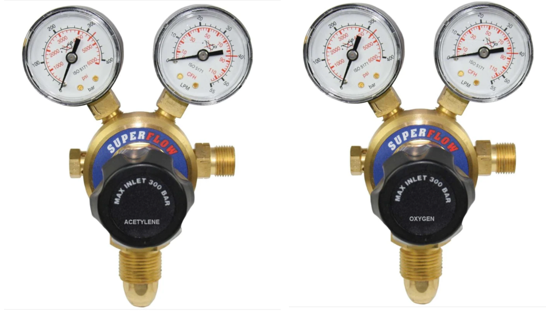 Pair of Oxygen and Acetylene Single Stage 2 gauge regulator